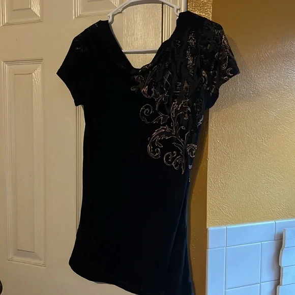 Elegant Black Embellished Women's Top. Put to pit 14”. Size Small. - Picture 2 of 4